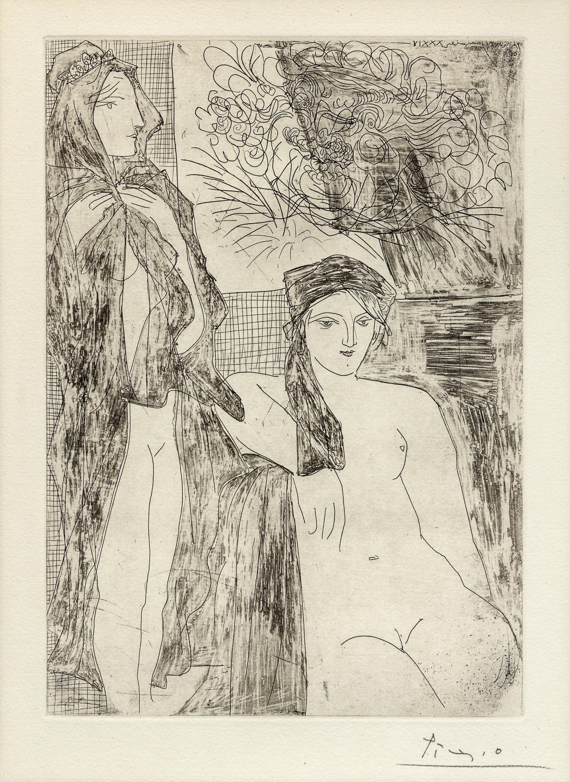 Rembrandt et Deux Femmes, Plate 35 from La Suite Vollard — Rembrandt et Deux Femmes