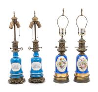 Two Pairs of French Porcelain Lamps