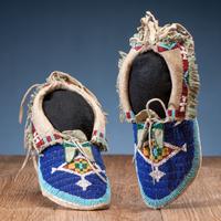 Kiowa Child's Beaded Hide Moccasins