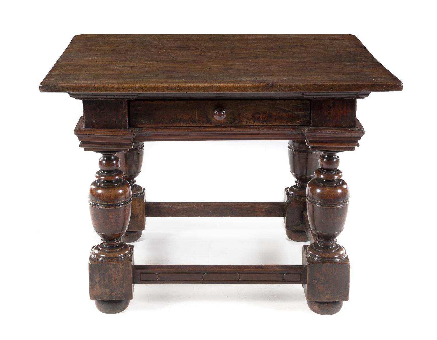 An Italian Renaissance Walnut Table Height 31 3/4 x width 42 1/2 x depth 34 1/2 inches. — 17TH/18TH CENTURY