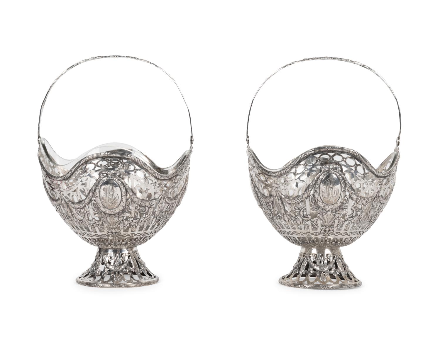 A Pair of German Silver Reticulated Fruit Baskets