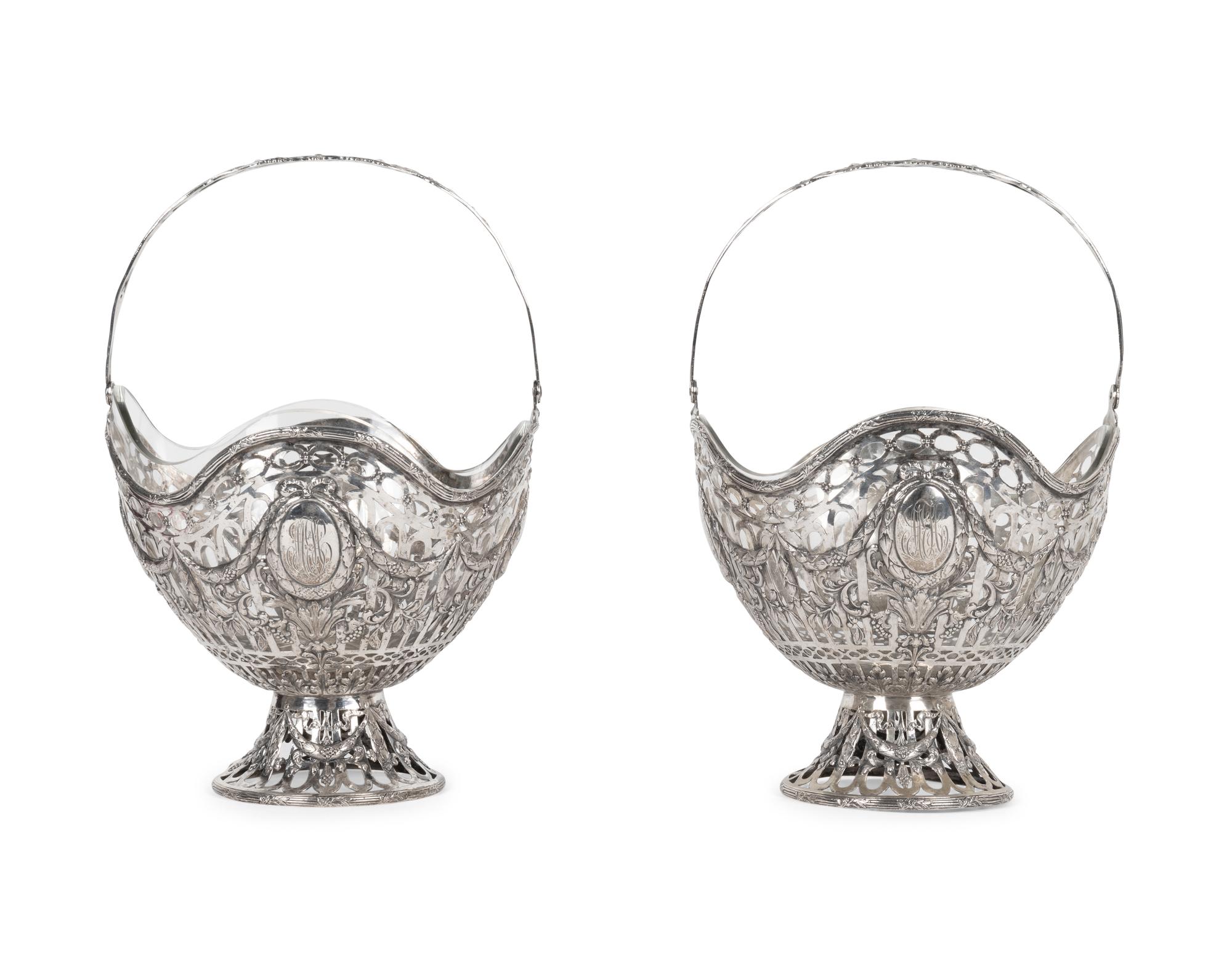A Pair of German Silver Reticulated Fruit Baskets