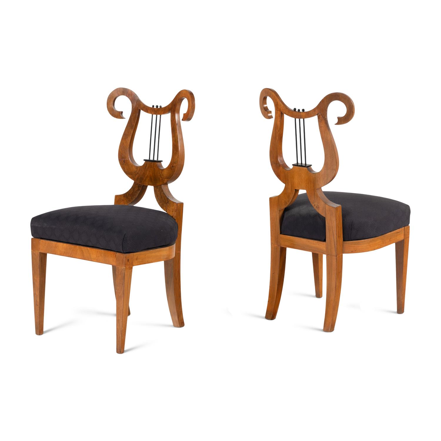 A Pair of Biedermeier Part Ebonized Walnut Side Chairs
