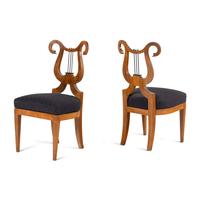 A Pair of Biedermeier Part Ebonized Walnut Side Chairs