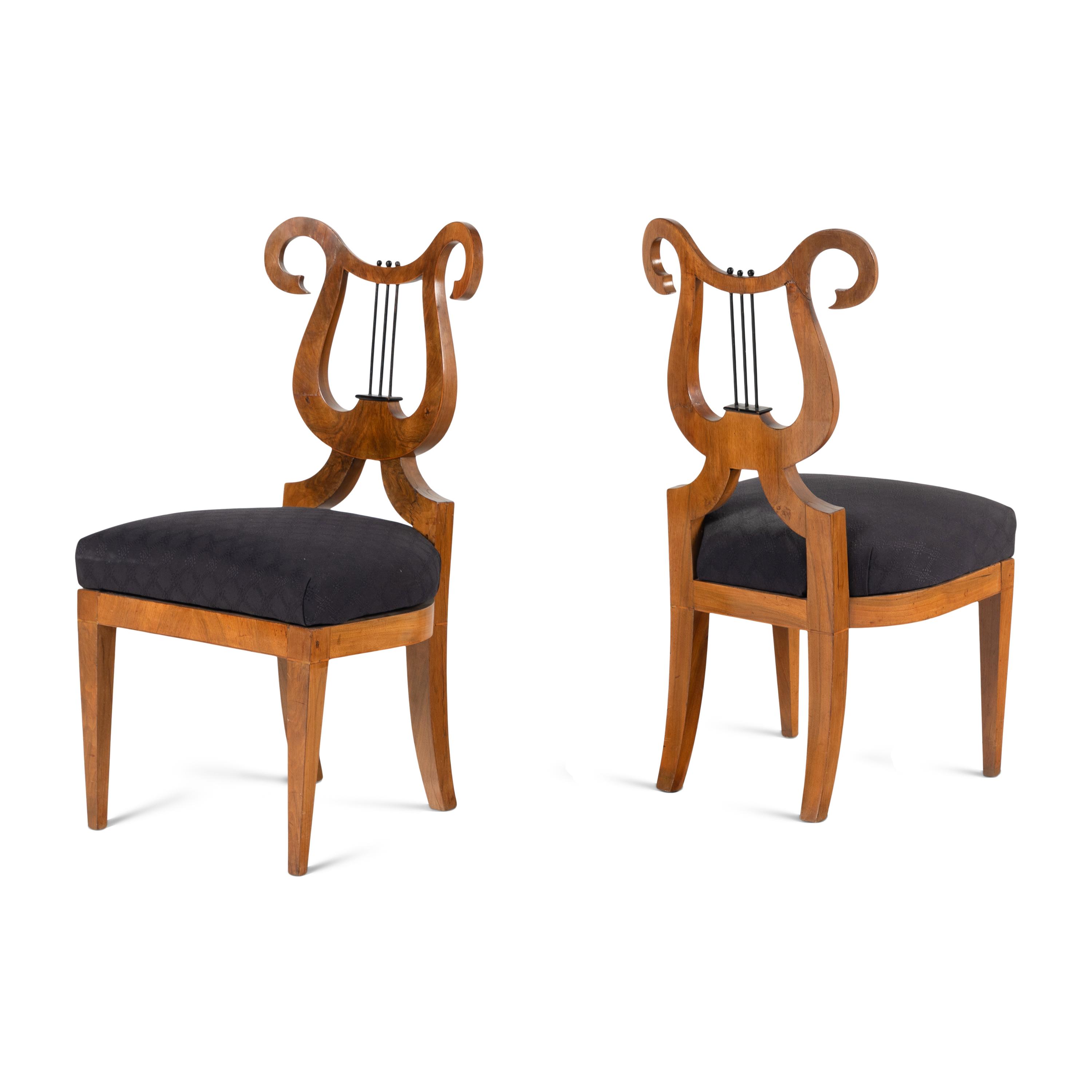 A Pair of Biedermeier Part Ebonized Walnut Side Chairs