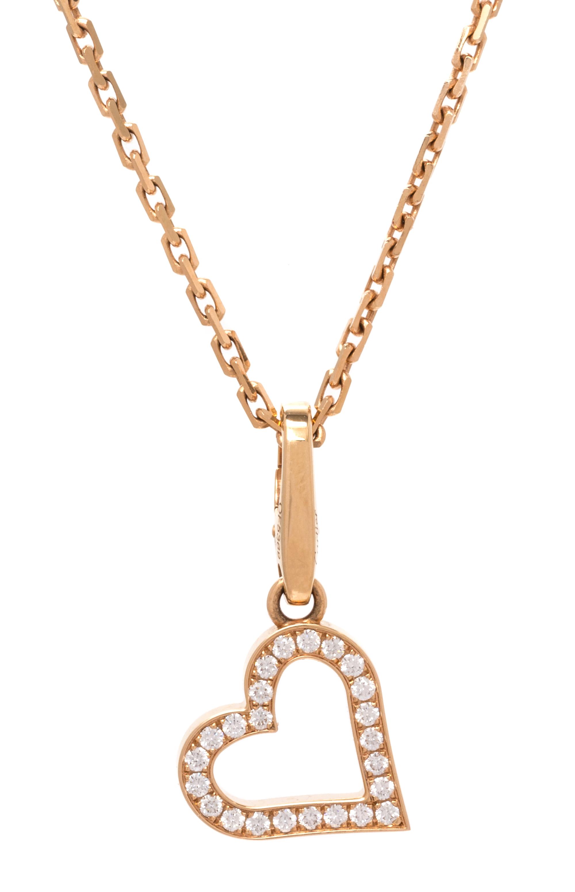 An 18 Karat Pink Gold and Diamond Heart Pendant/Necklace, Cartier, 4.90 dwts.