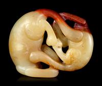 A Yellow and Russet Jade Carving of Double Badger