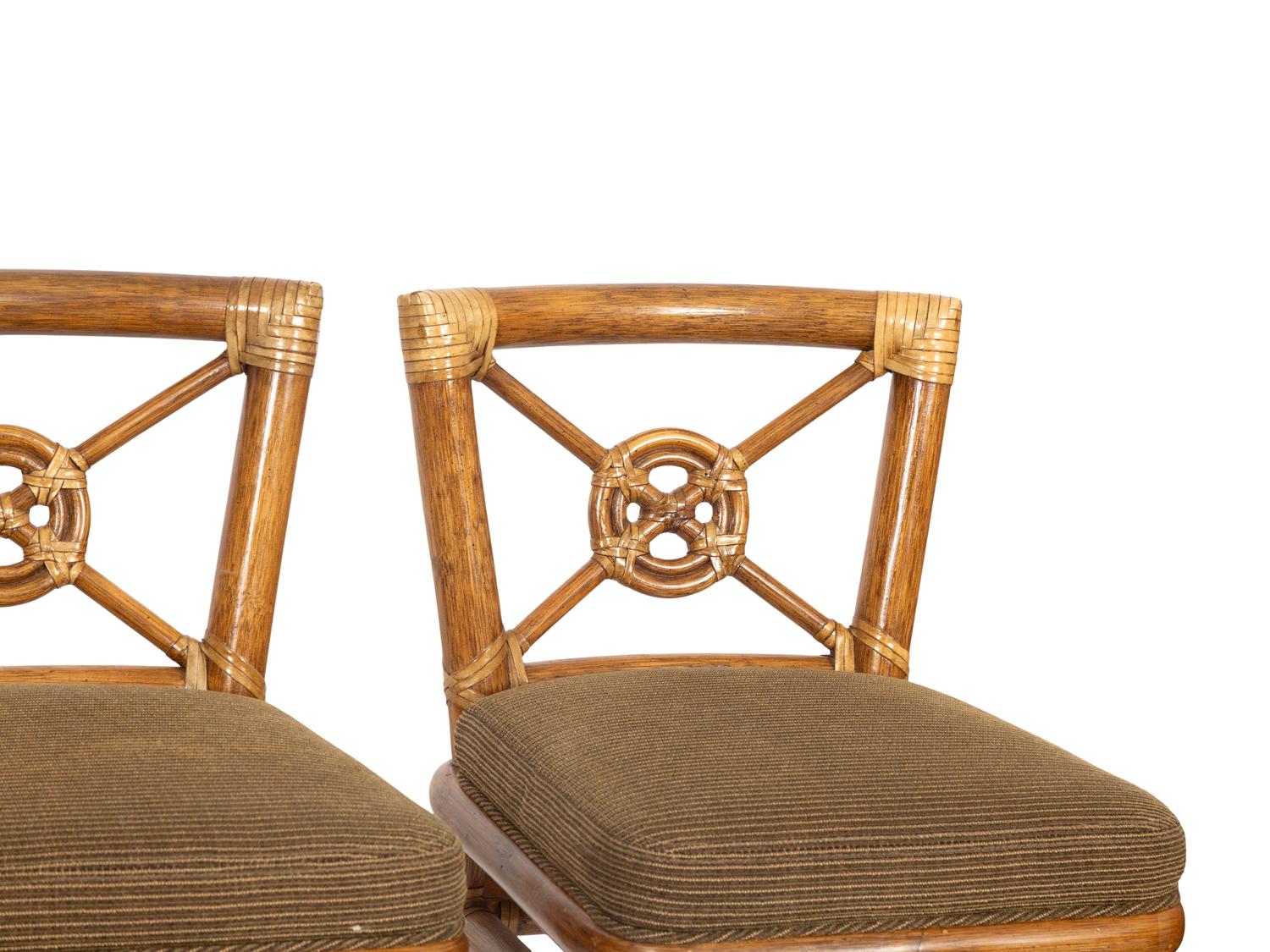 A Set of Four McGuire Rattan Target Bar Stools