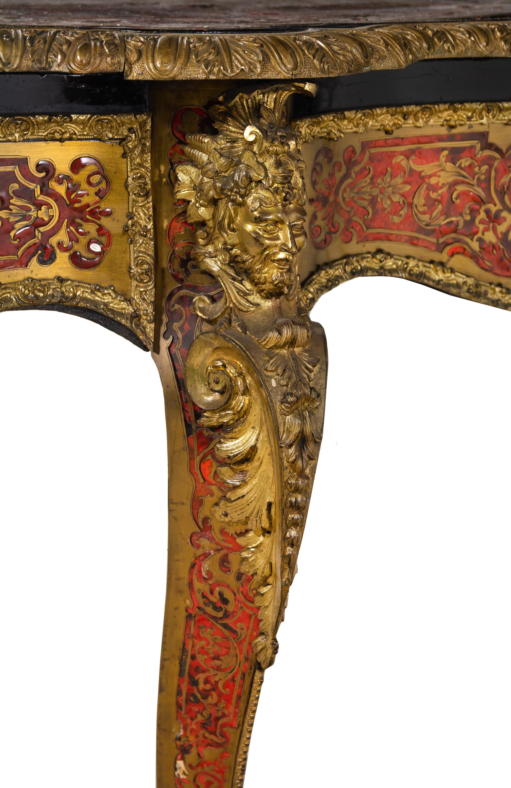 A Fine Napoleon III Gilt Bronze Mounted Boulle Marquetry and Tortoise Shell Center Table