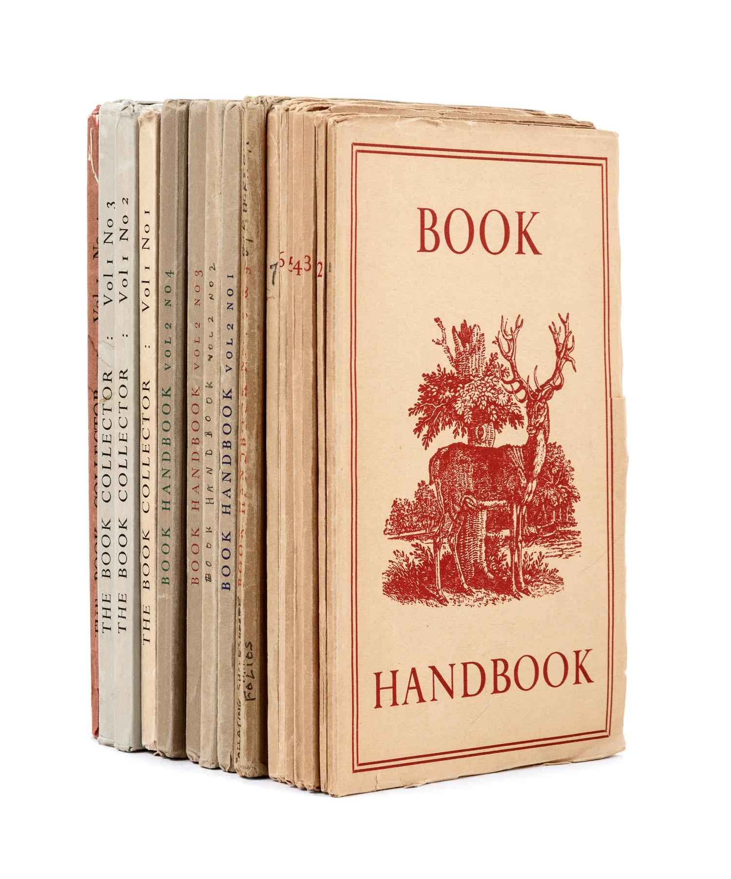 [BOOKS ABOUT BOOKS]. The Book Handbook: An Illustrated Quarterly for Owners and Collectors of Books . Vol. I, Nos. 1-8/9, Vol. II, Nos. 1-4, plus 1947 supplement. London: Vol. I: The Book Centre; Vol. II: The Dropmore Press Limited, 1947-1952. Reginald Horrox, editor. -- [Continued as]: The Book Collector . Vol. I Nos. 1-4. London: The Queen Anne Press Ltd., 1952.