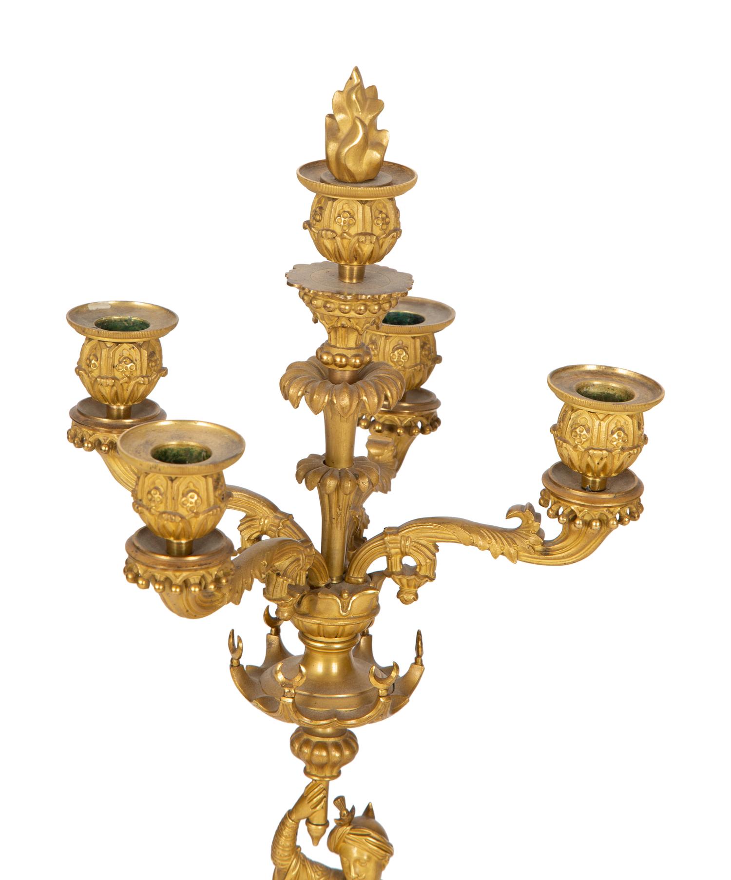 A Pair of Orientalist Gilt Bronze Candelabra — 19TH CENTURY