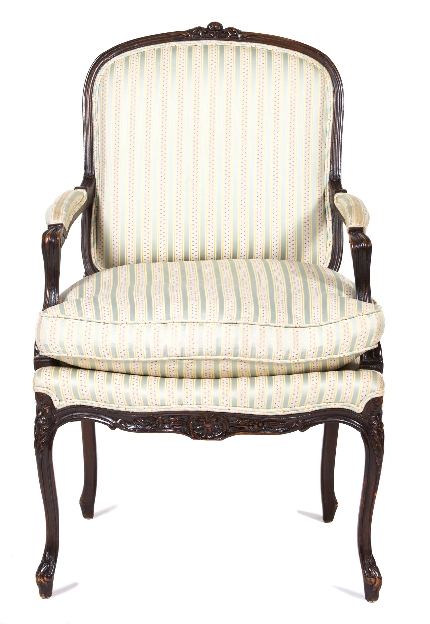 A Louis XV Style Carved Mahogany Fauteuil Height 38 inches. — 20TH CENTURY