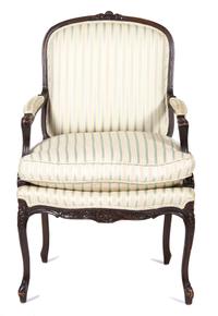 A Louis XV Style Carved Mahogany Fauteuil Height 38 inches. — 20TH CENTURY