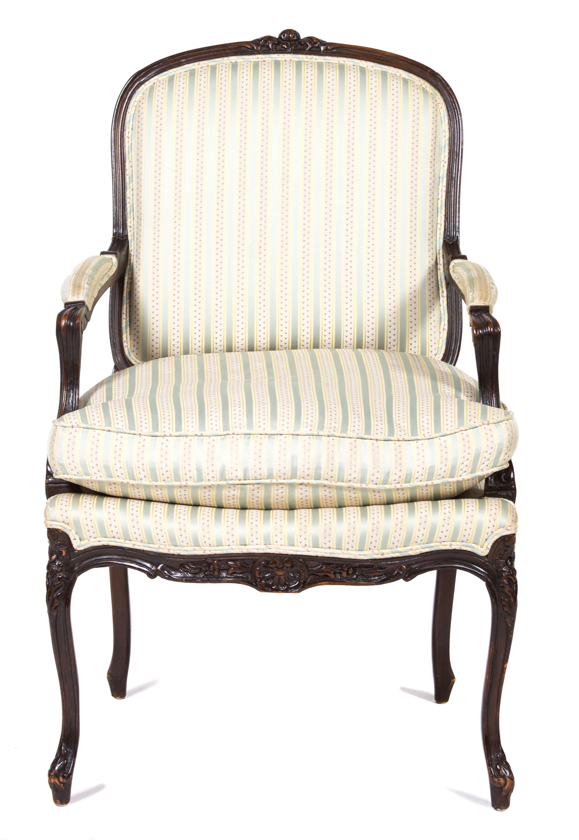 A Louis XV Style Carved Mahogany Fauteuil Height 38 inches. — 20TH CENTURY