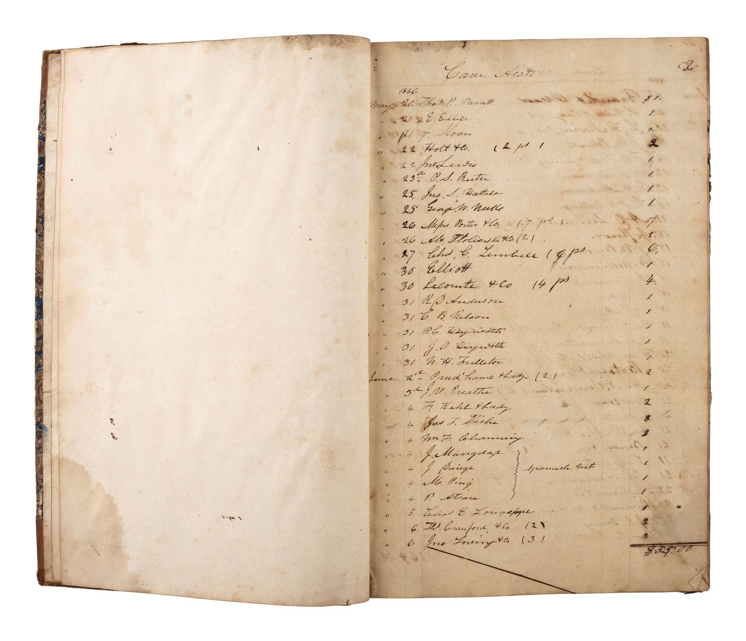 [KENTUCKY - MAMMOTH CAVE]. CROGHAN, John (1790-1849). Mammoth Cave Acct. Book. Manuscript ledger. Mammoth Cave, KY, 20 May 1846-16 June 1848.