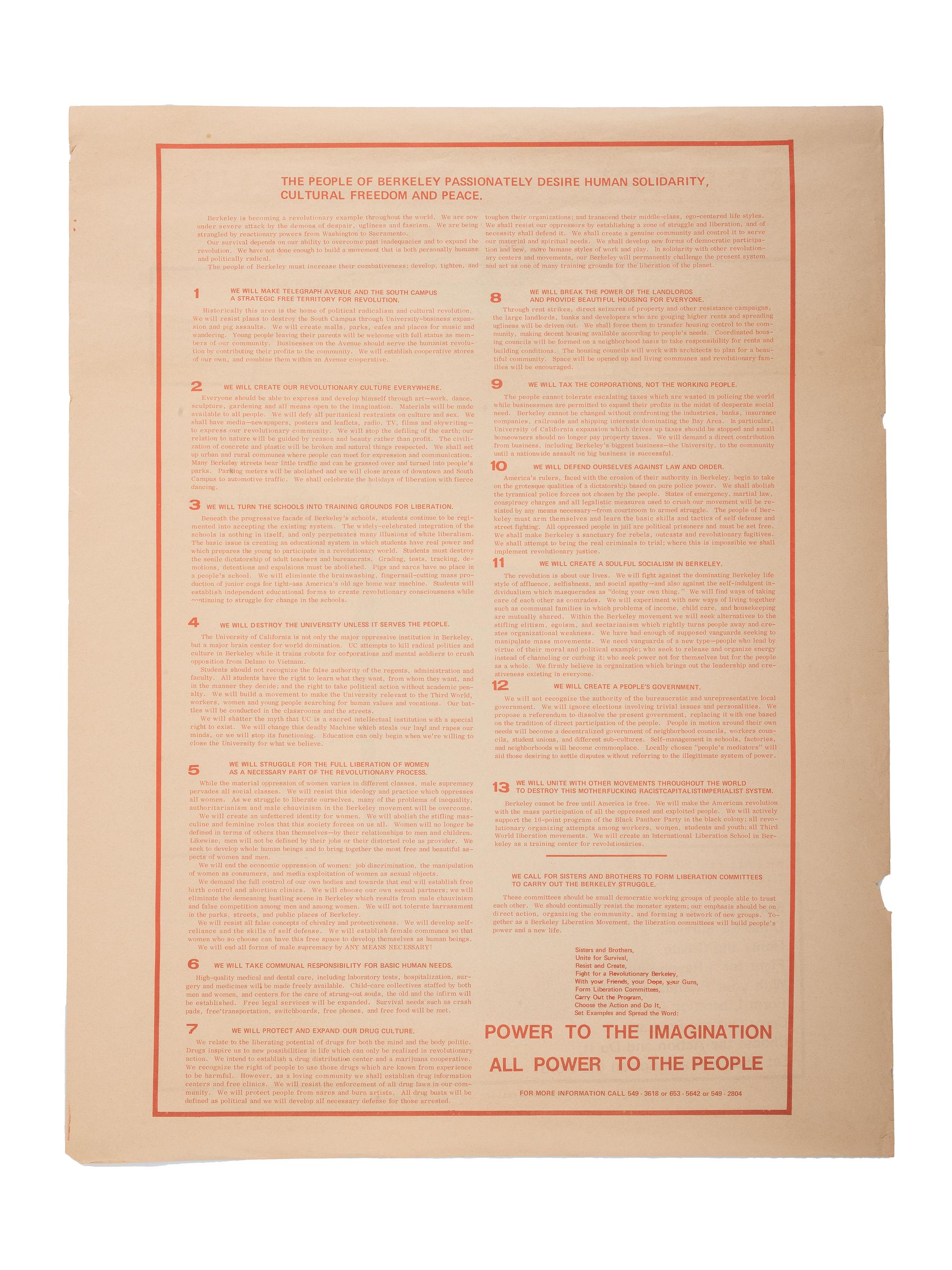 [CIVIL RIGHTS]. Berkeley Liberation Program . [Berkeley, CA]: N.p., [1969].