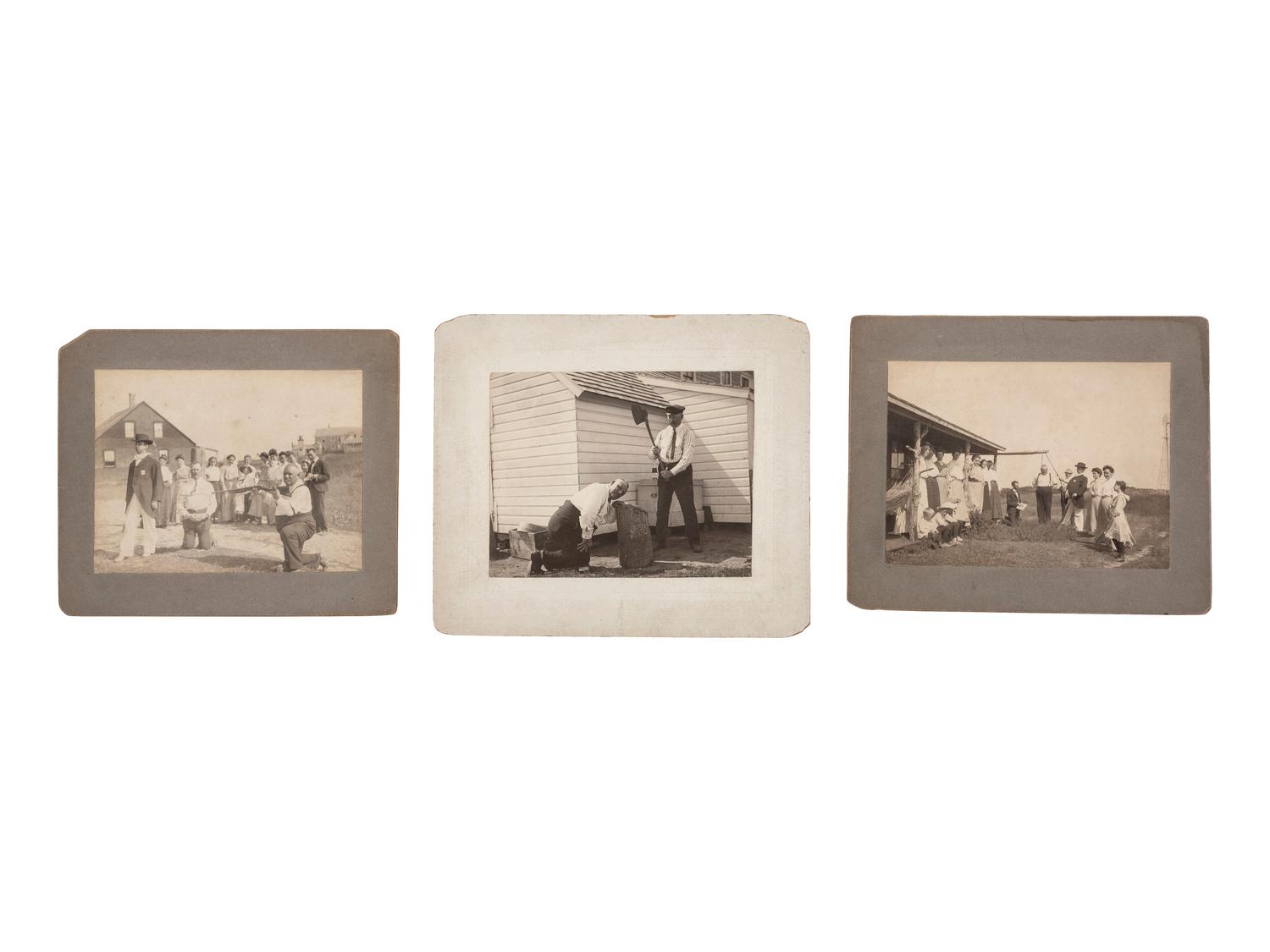 [EARLY PHOTOGRAPHY]. 16 photographs featuring interesting and curious groups of people.