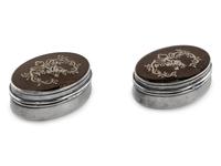 A Pair of English Silver and Tortoise-Shell Mounted Dresser Boxes