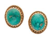 A Pair of Yellow Gold and Turquoise Earrings,