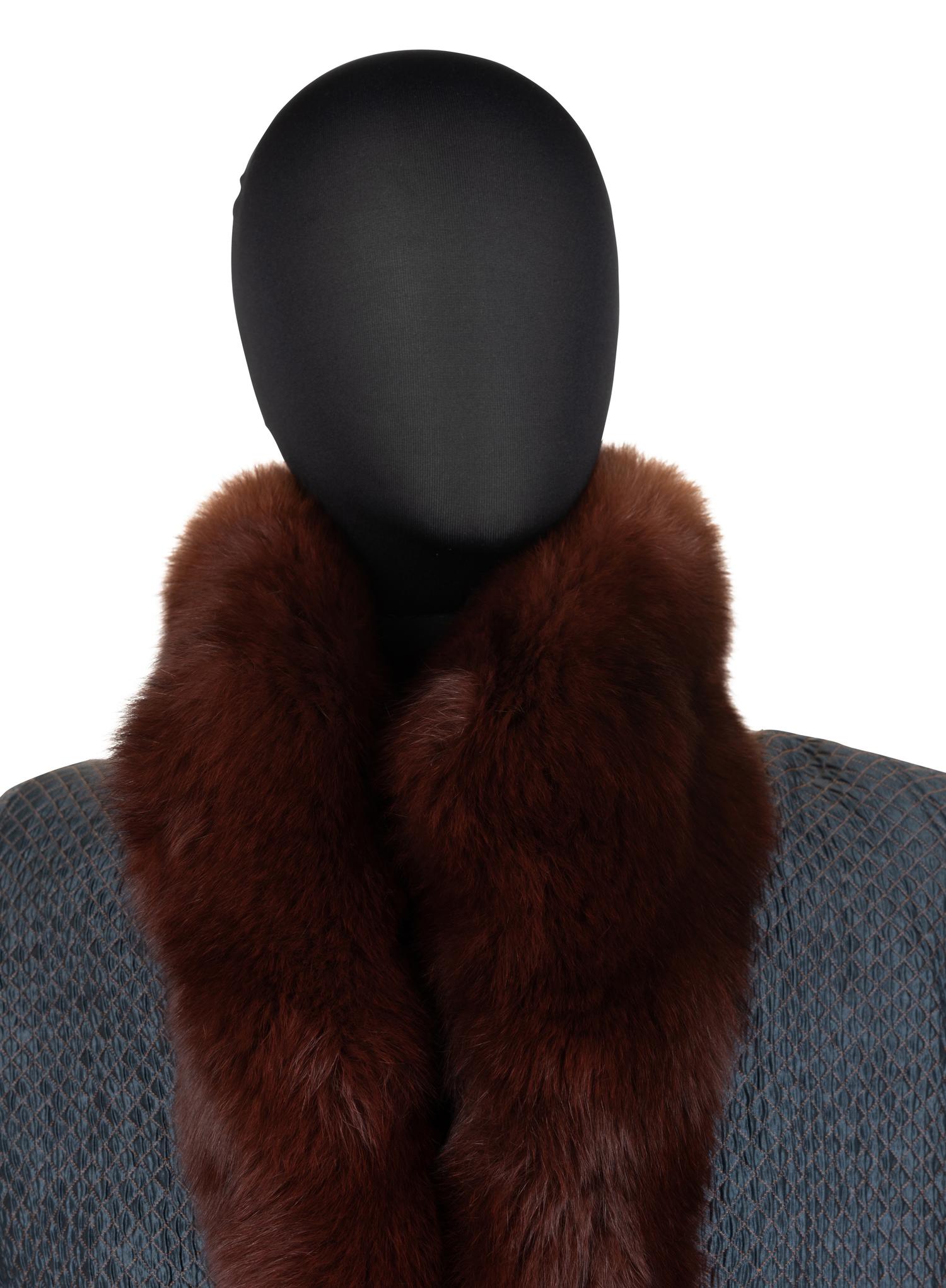 Unlabeled Quilted Silk Taffeta Coat Lined in Brown Fur, 1980-90s