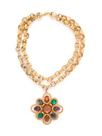 Chanel Chain Link Necklace with Glass Flower, c1985