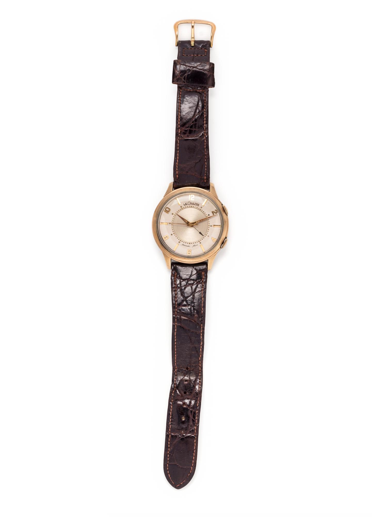 JAEGER LeCOULTRE, 10K GOLD-FILLED AND STAINLESS STEEL 'AUTOMATIC ALARM' WRISTWATCH
