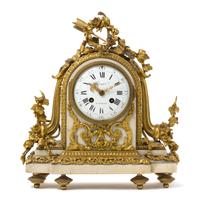 A Louis XVI Gilt Bronze and Marble Mantel Clock Height 13 1/4 inches. — LATE 18TH CENTURY