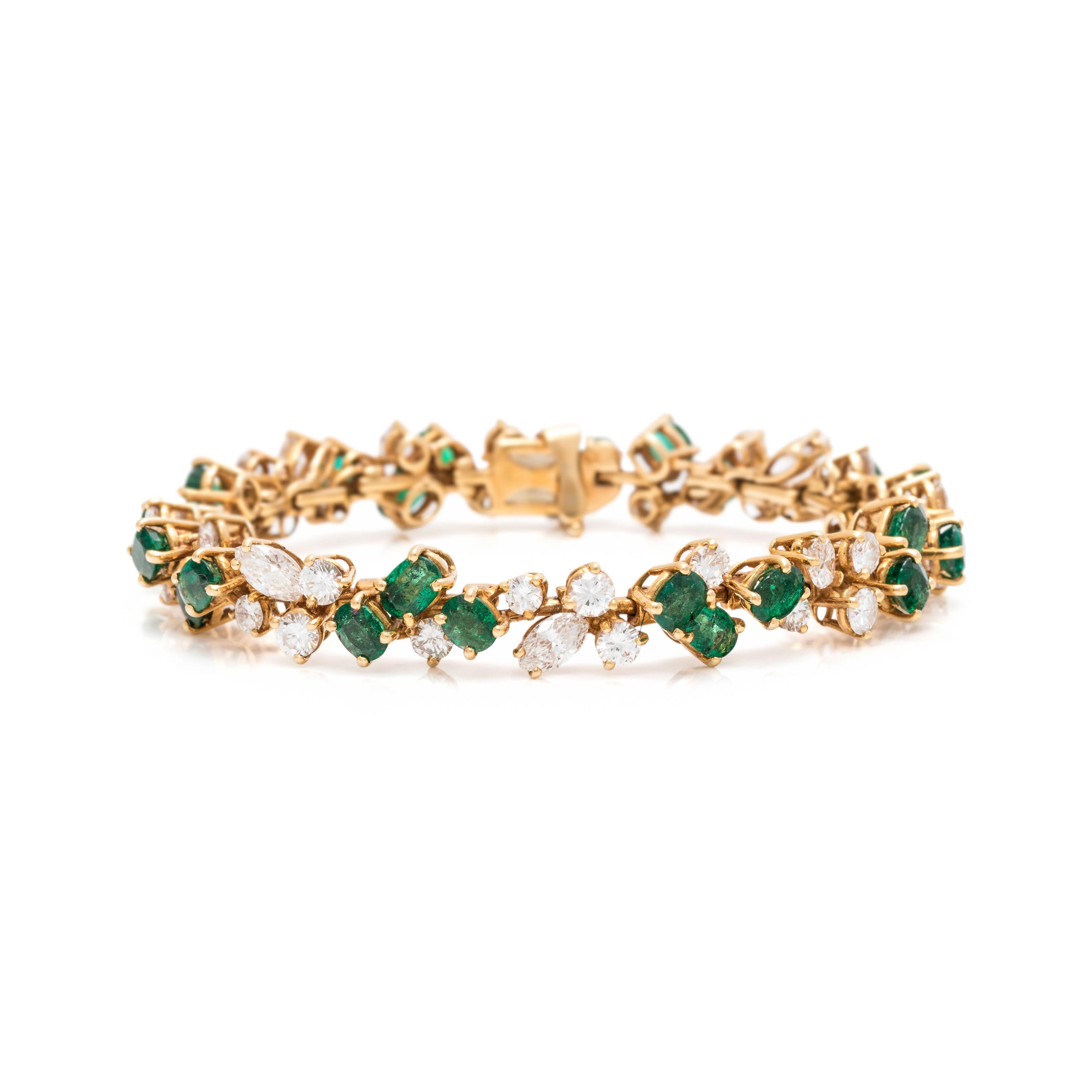 FRENCH, EMERALD AND DIAMOND BRACELET