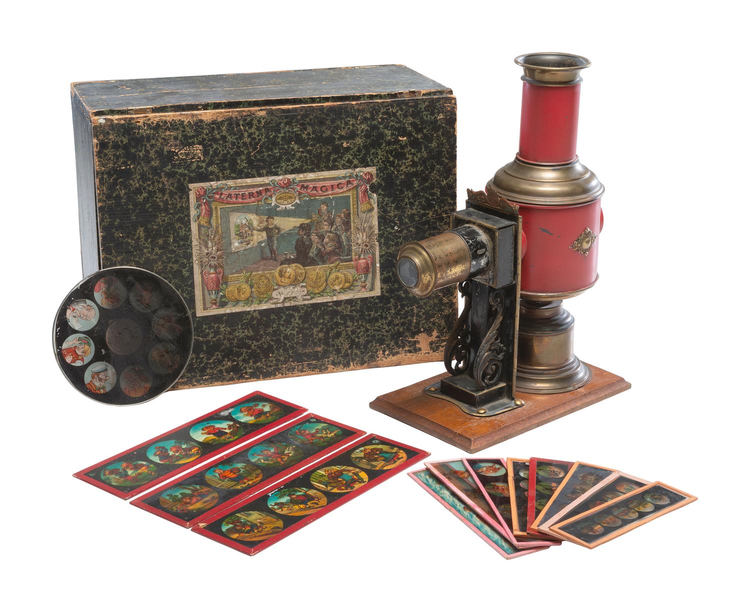[EARLY PHOTOGRAPHY]. Magic Lantern projector in original box with slides.