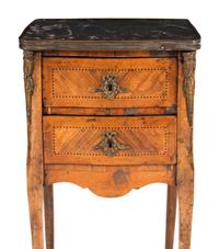A Louis XV/XVI Transitional Style Marquetry Marble Inset Side Table