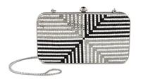 A Judith Leiber Oblong Black and White Minaudiere, 3.5" x 1.25" x 6.5"; Strap drop: 20".