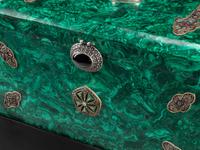 A Large Jeweled Malachite Casket on Stand