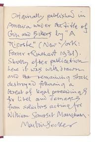 [Maugham, W. Somerset (1874-1965)]. -- [Mourdaunt, Elinor (1872-1942) as:] "A. Riposte." Full Circle. London: Martin Secker, 1931.