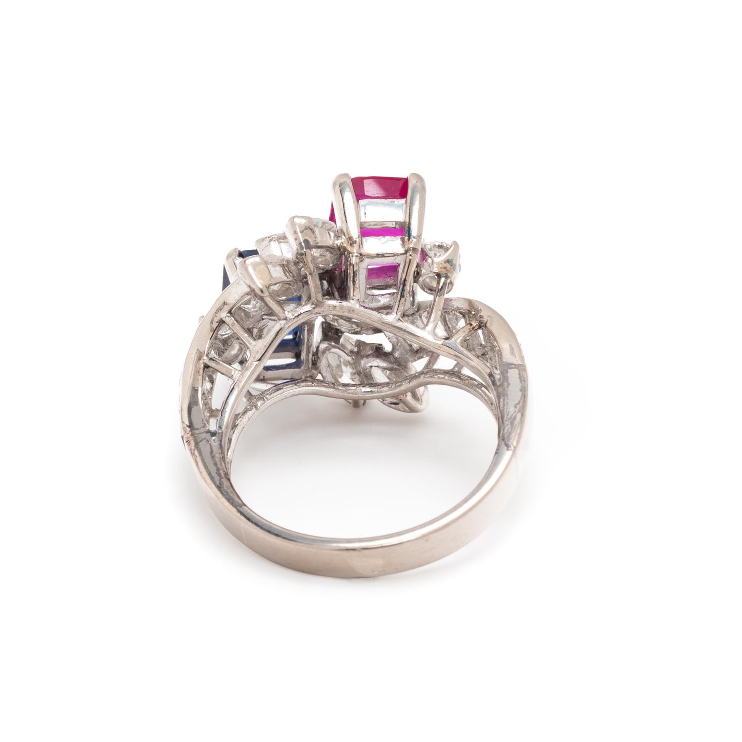 RUBY, SAPPHIRE AND DIAMOND RING