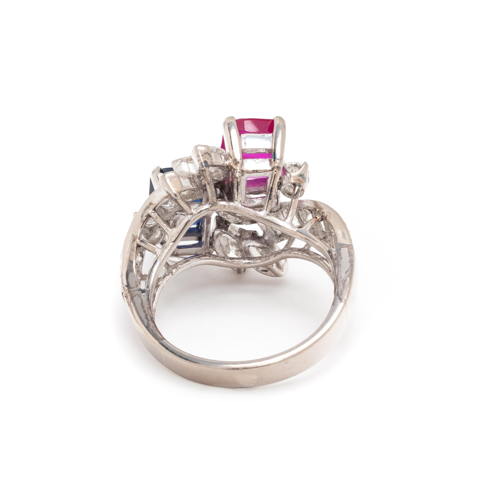 RUBY, SAPPHIRE AND DIAMOND RING