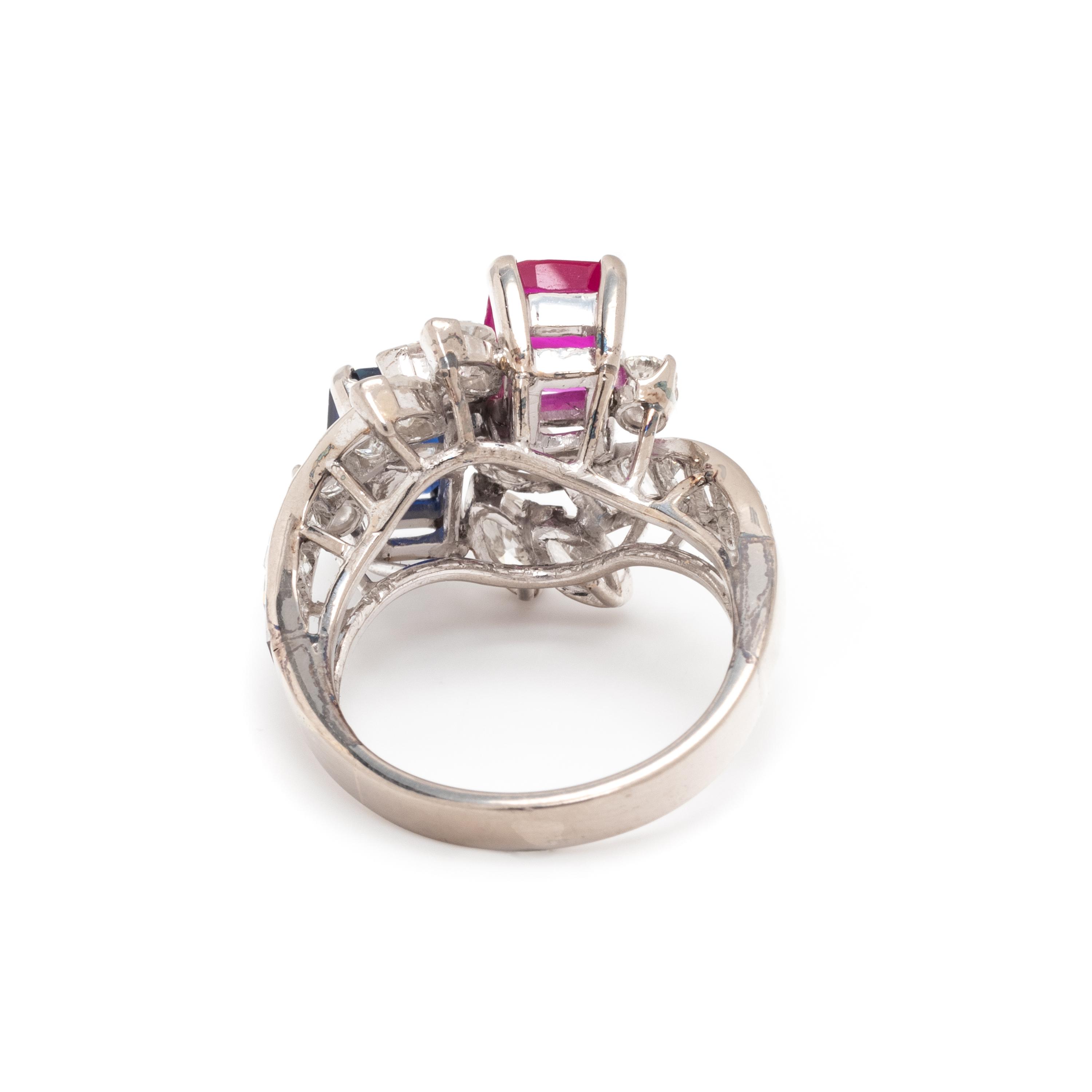 RUBY, SAPPHIRE AND DIAMOND RING