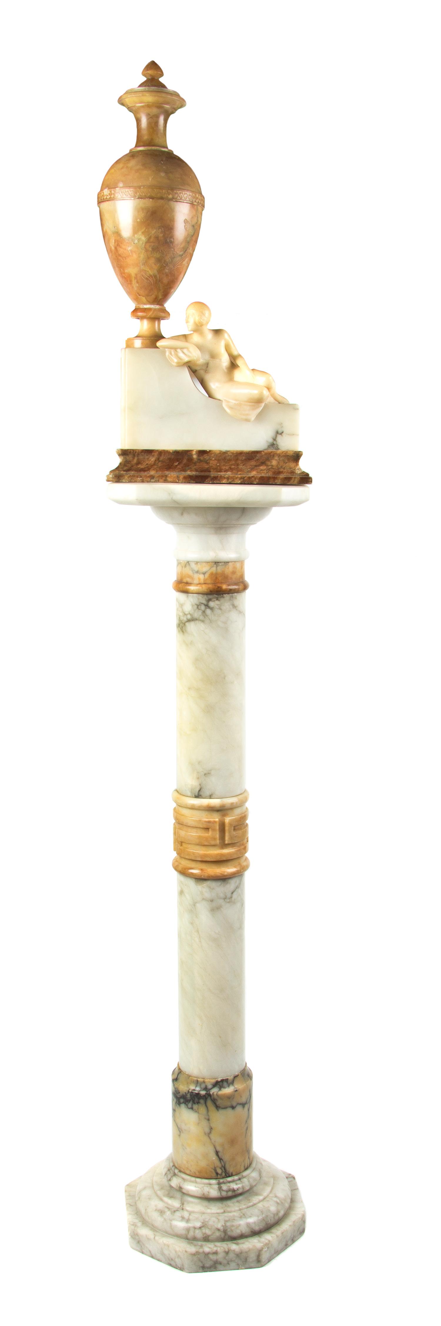 A Continental Carved Marble and Alabaster Lamp, Height overall 59 1/4 inches.