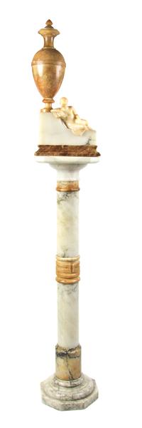 A Continental Carved Marble and Alabaster Lamp, Height overall 59 1/4 inches.