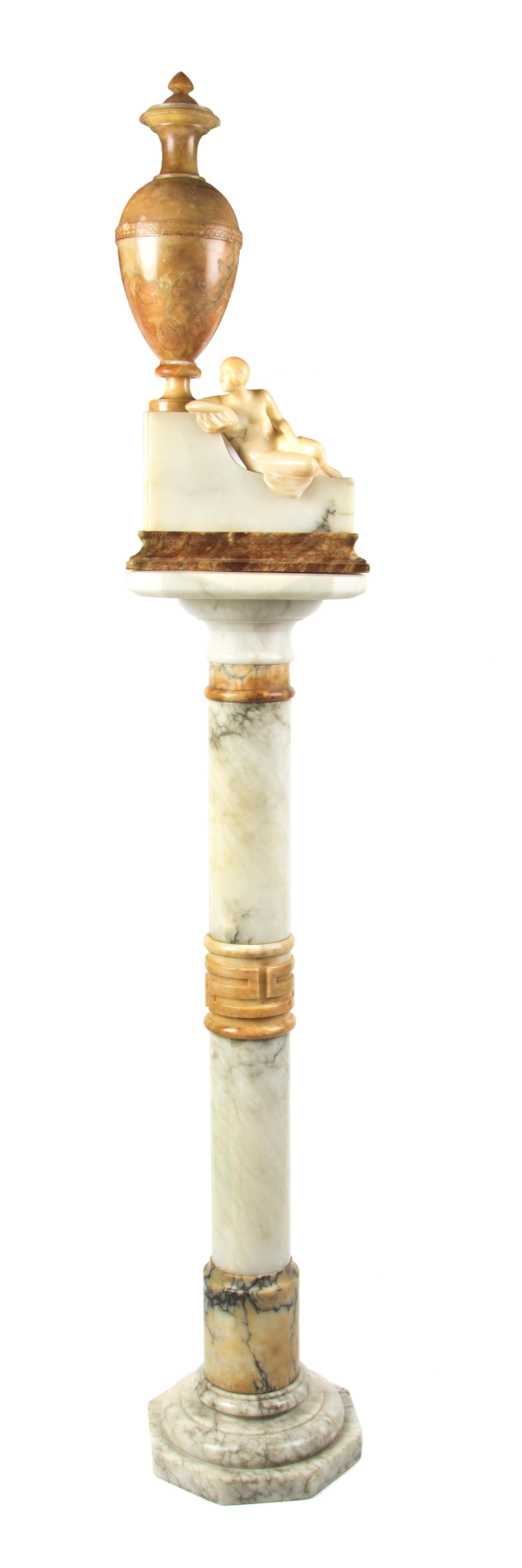 A Continental Carved Marble and Alabaster Lamp, Height overall 59 1/4 inches.