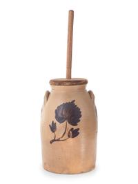A Four Gallon Stoneware Butter Churn