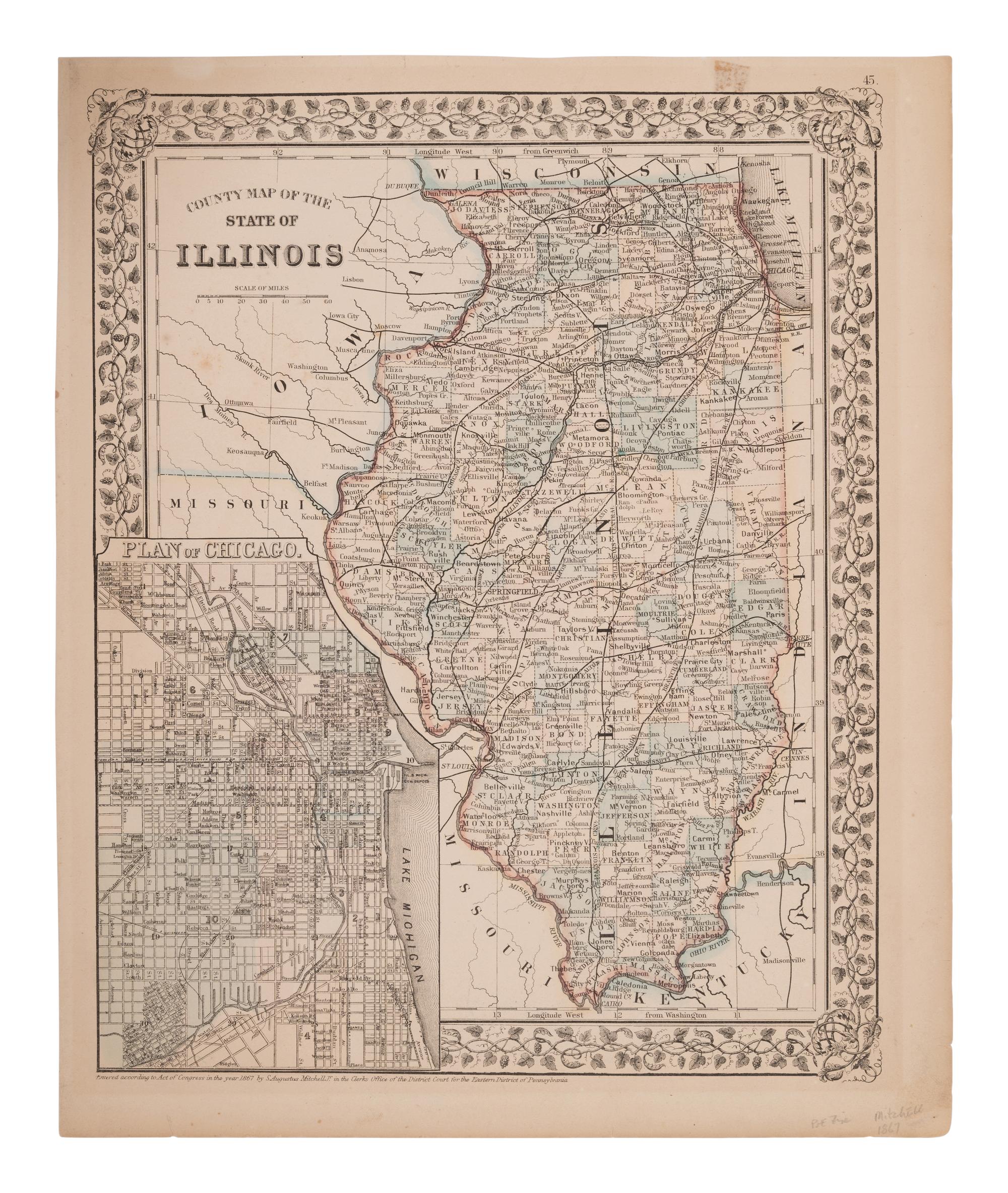 CAREY, Henry Charles (1793-1879) and Isaac LEA (1792-1886). Geographical, Statistical, and Historical Map of Illinois . [Philadelphia, 1822].