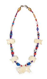 A Buffalo Fetish Necklace, Robert Kaniatobe (1936-1998) Length of the first 26 inches.