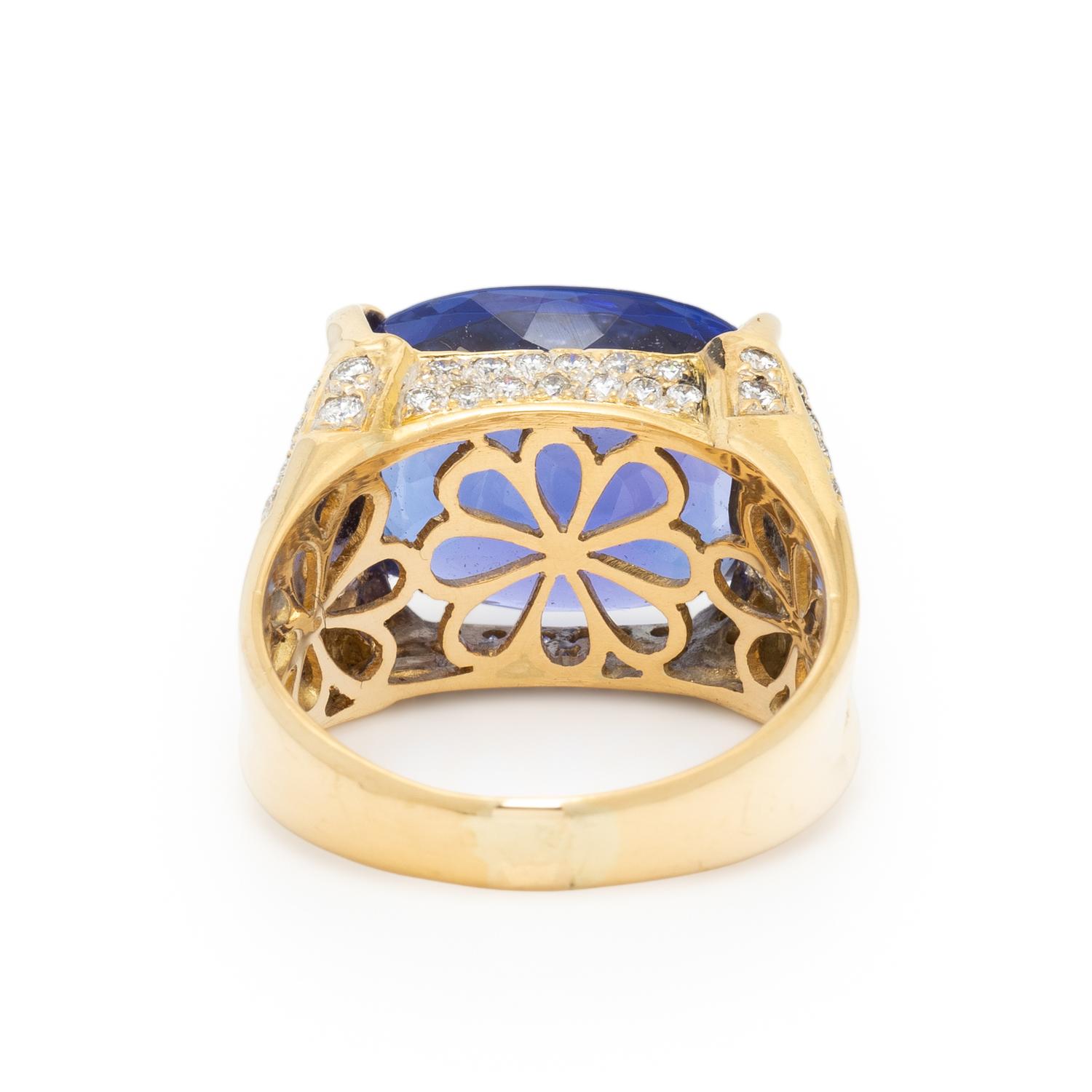 YELLOW GOLD, TANZANITE, AND DIAMOND RING