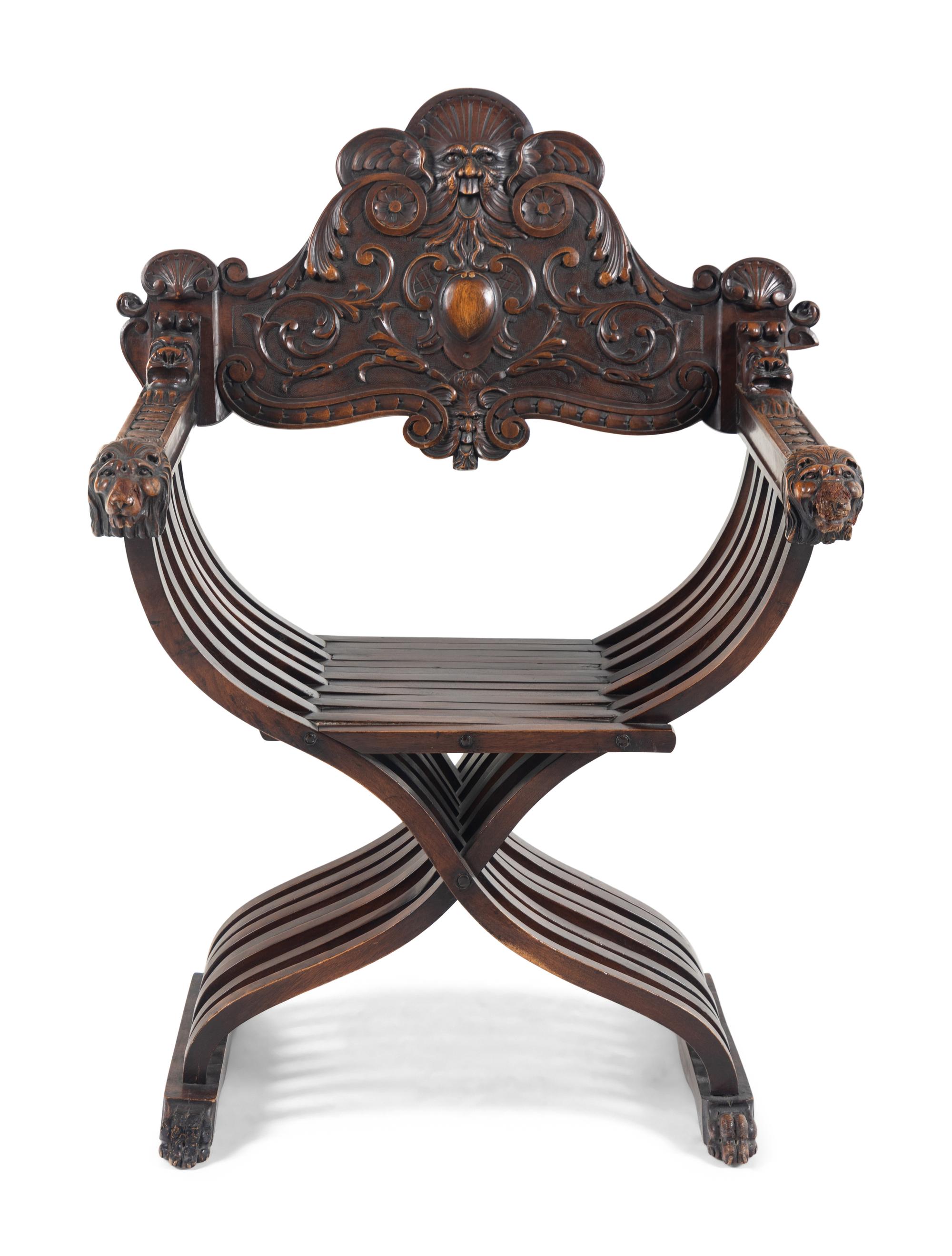 An Italian Renaissance Revival Walnut Savonarola Chair