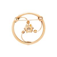 YELLOW GOLD, DIAMOND, AND SEED PEARL BROOCH