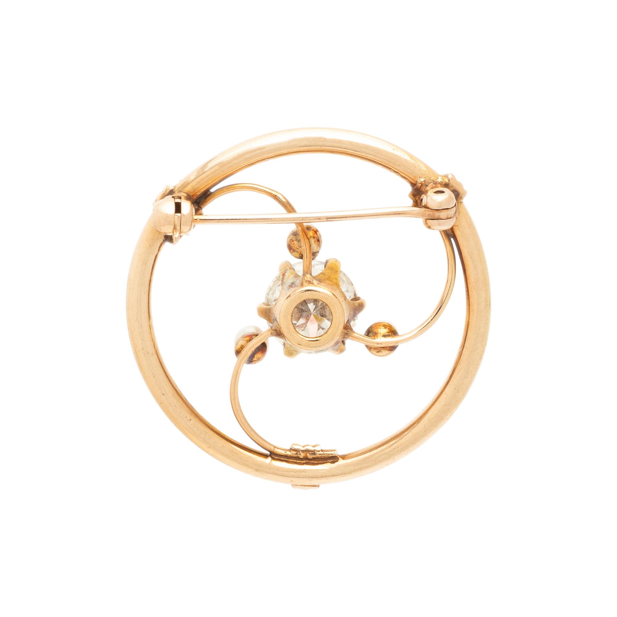 YELLOW GOLD, DIAMOND, AND SEED PEARL BROOCH