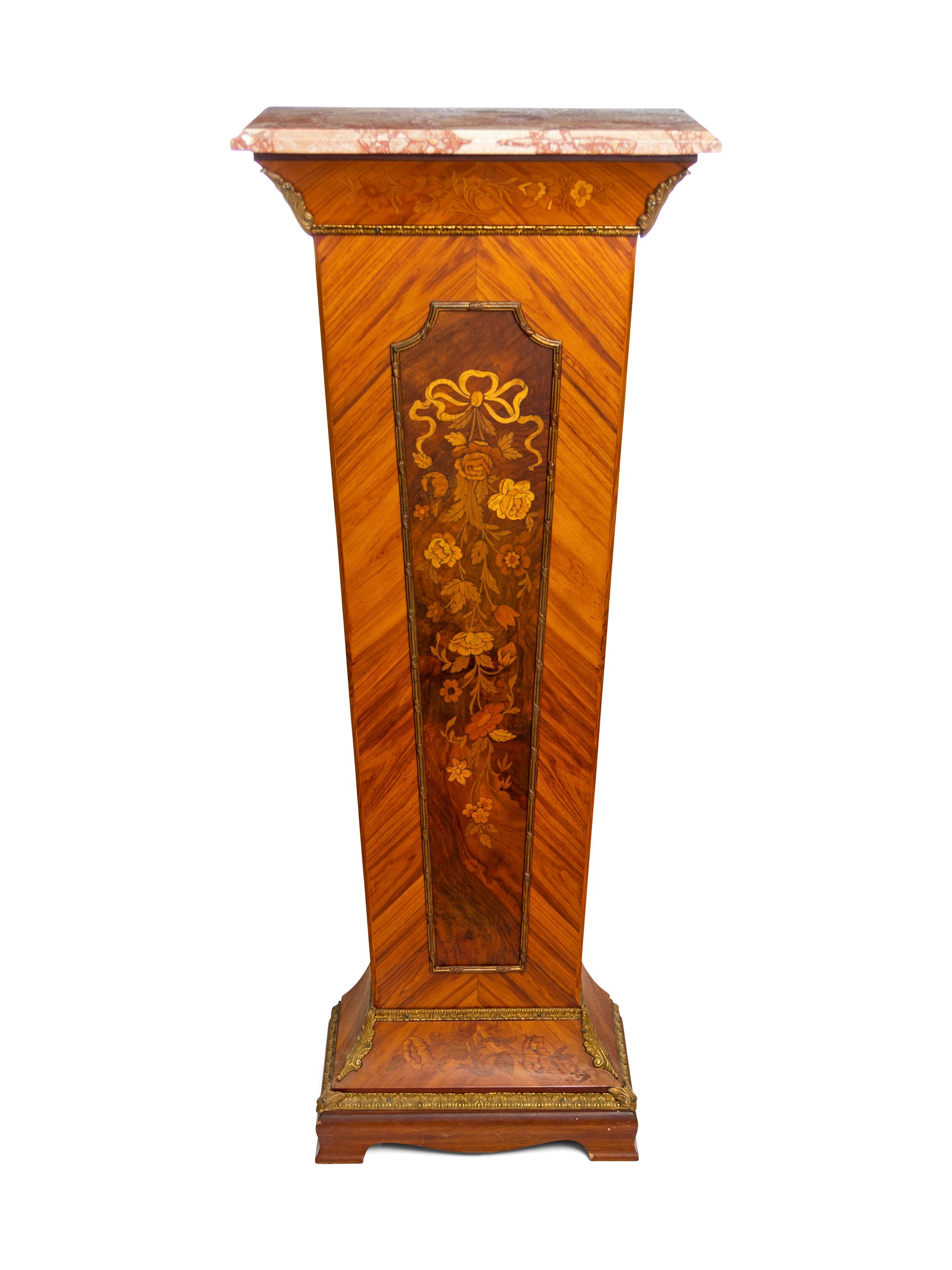 A French Gilt Bronze Mounted Marquetry Pedestal