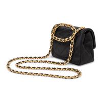 Chanel, Mini Logo Handle Flap Bag in Black Satin