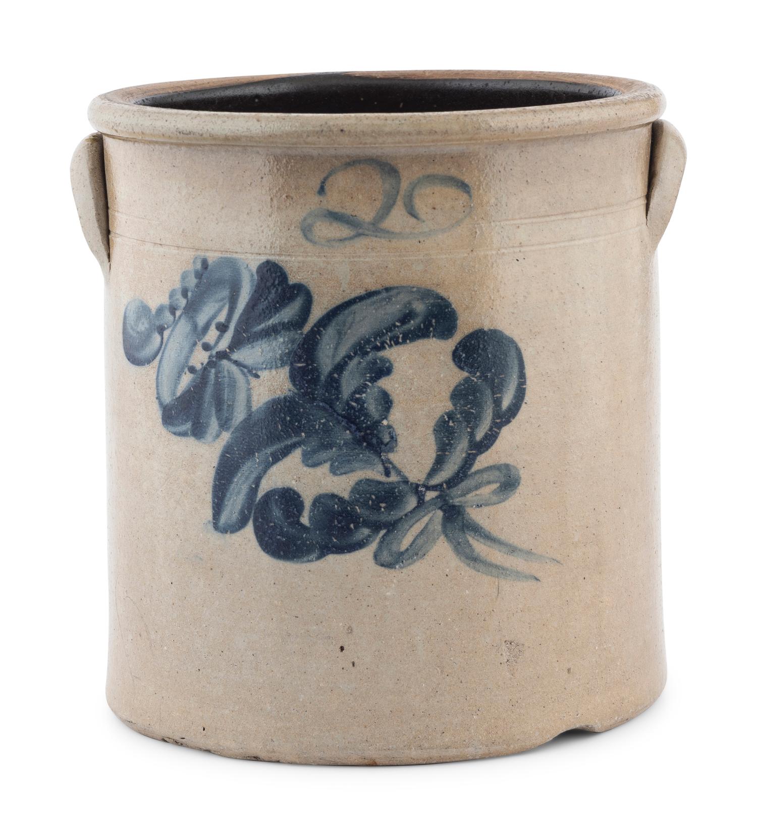 A Cobalt Floral Decorated Two-Gallon Stoneware Crock