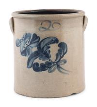 A Cobalt Floral Decorated Two-Gallon Stoneware Crock